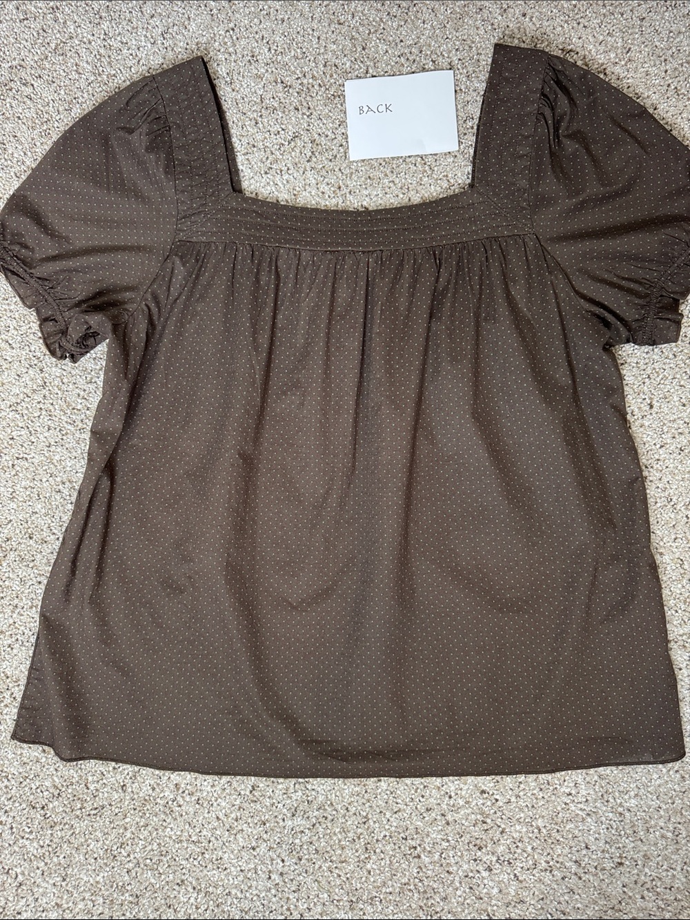 Brown With Small Green Polka Dot Square Neck 100% Cotton Top - Picture 9 of 14
